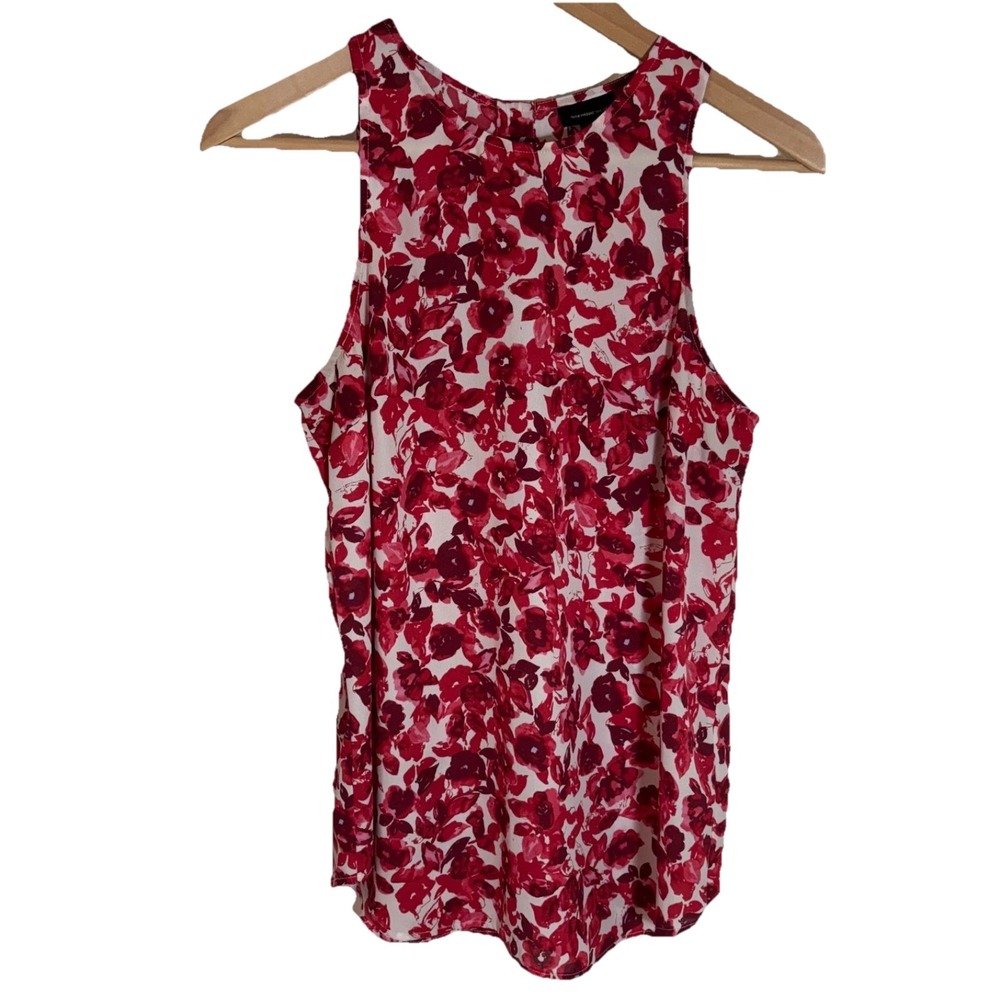 WhoWhatWear Red Pink Rose Floral Sleeveless Blouse Women's S Career Layering